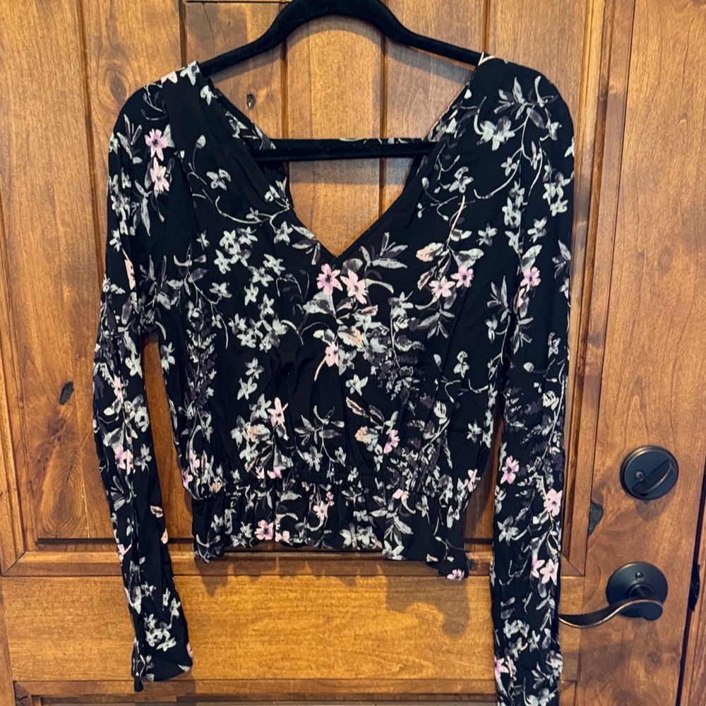 Express Black Floral Long Sleeve Blouse